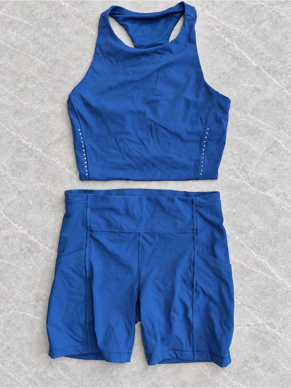 Lululemon Navy Reflective Running Set Size 10 Tank Crop Top + Bike Shorts NWOT